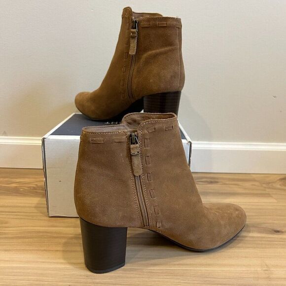 VIA SPIGA Short Tan Bootie with Heel Real Leather/Suede Upper and Lining 9M - Picture 4 of 8